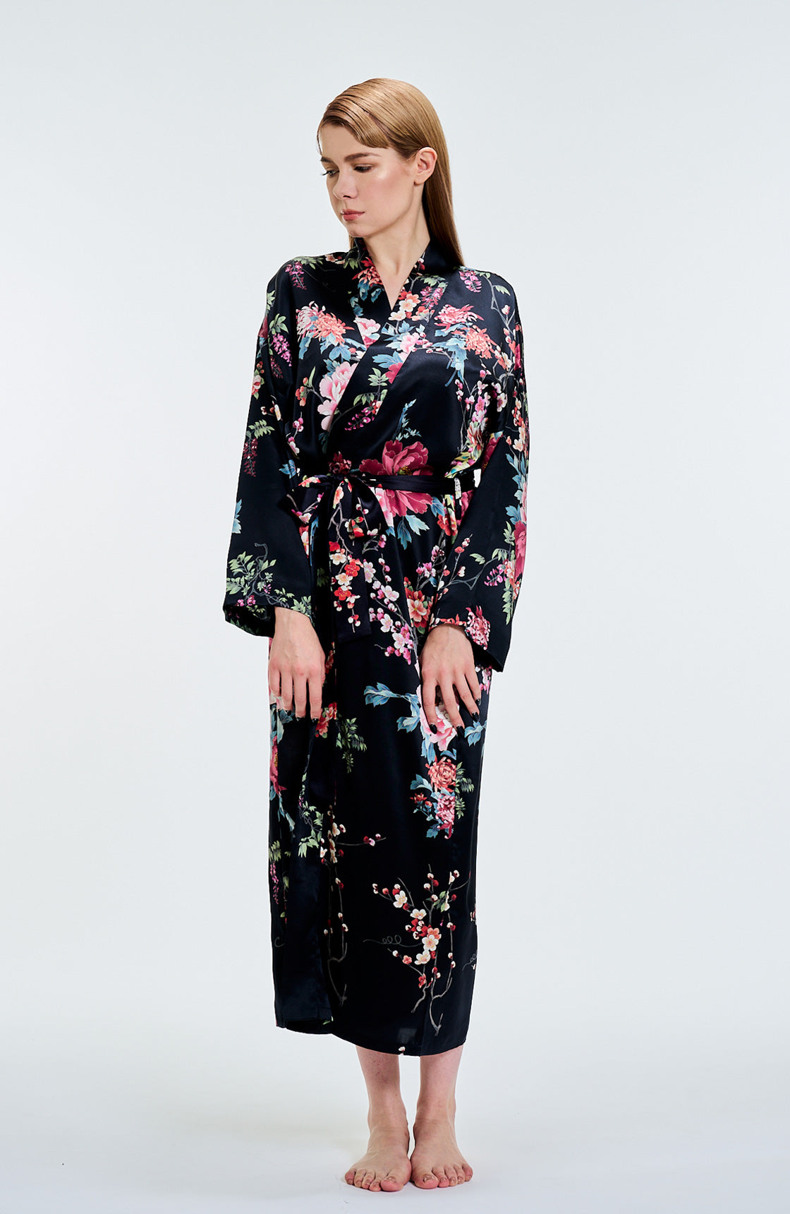 Kimono Silk Robe Peacock BK