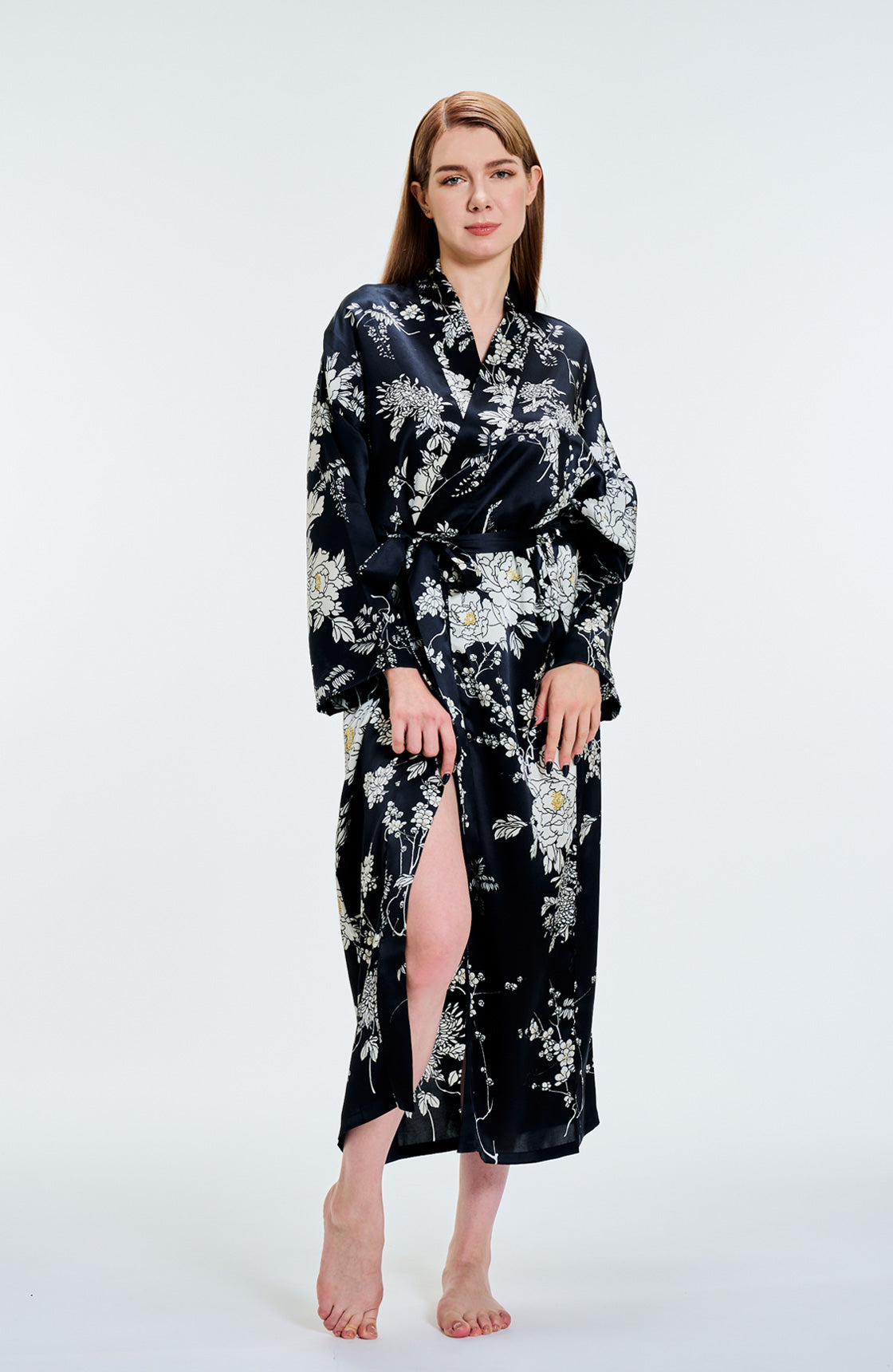 Kimono Silk Robe Peacock  Navy