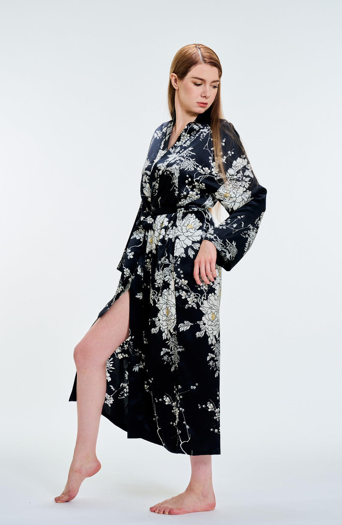 Kimono Silk Robe Peacock  Navy