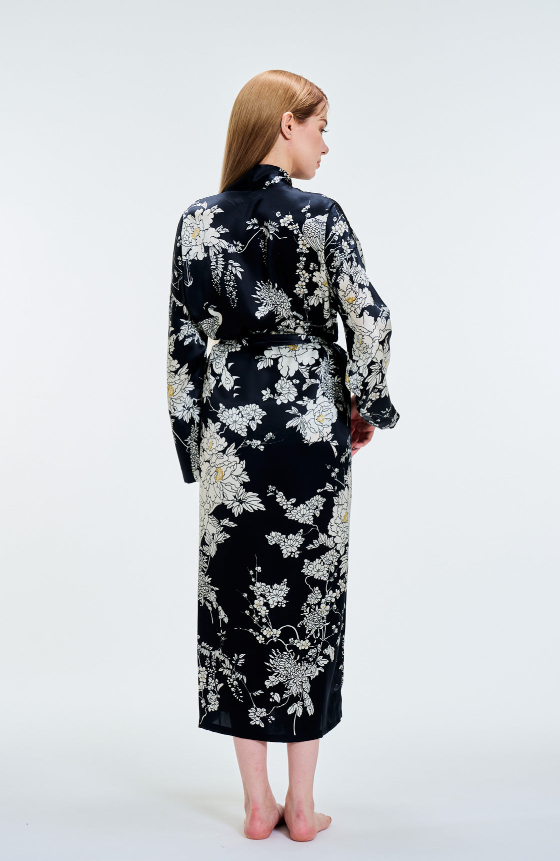 Kimono Silk Robe Peacock  Navy